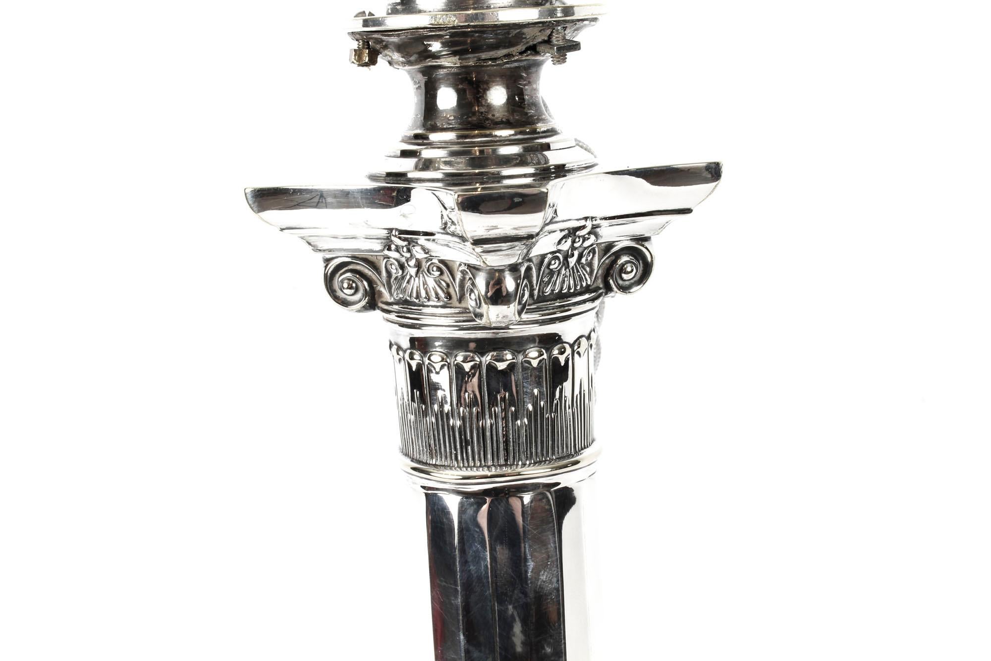 Late 19th Century Antique Victorian Silver Plated Corinthian Column Table Lamp, 19th Century