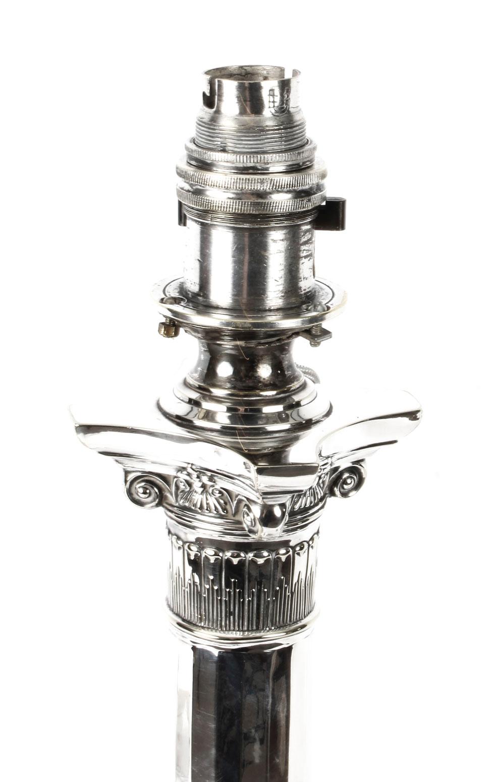 Antique Victorian Silver Plated Corinthian Column Table Lamp, 19th Century 1