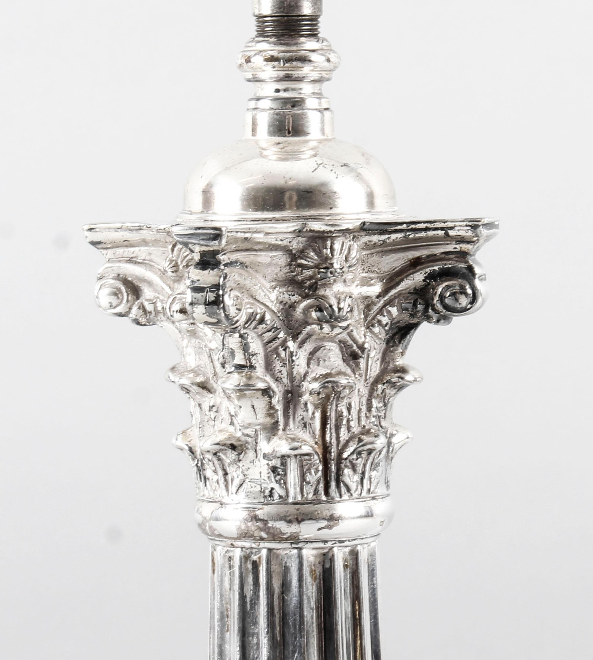 Antique Victorian Silver Plated Corinthian Column Table Lamp, 19th Century 2