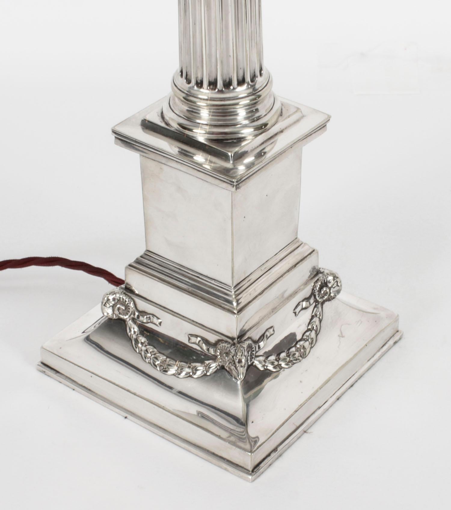 Antique Victorian Silver Plated Corinthian Column Table Lamp 19th C 3