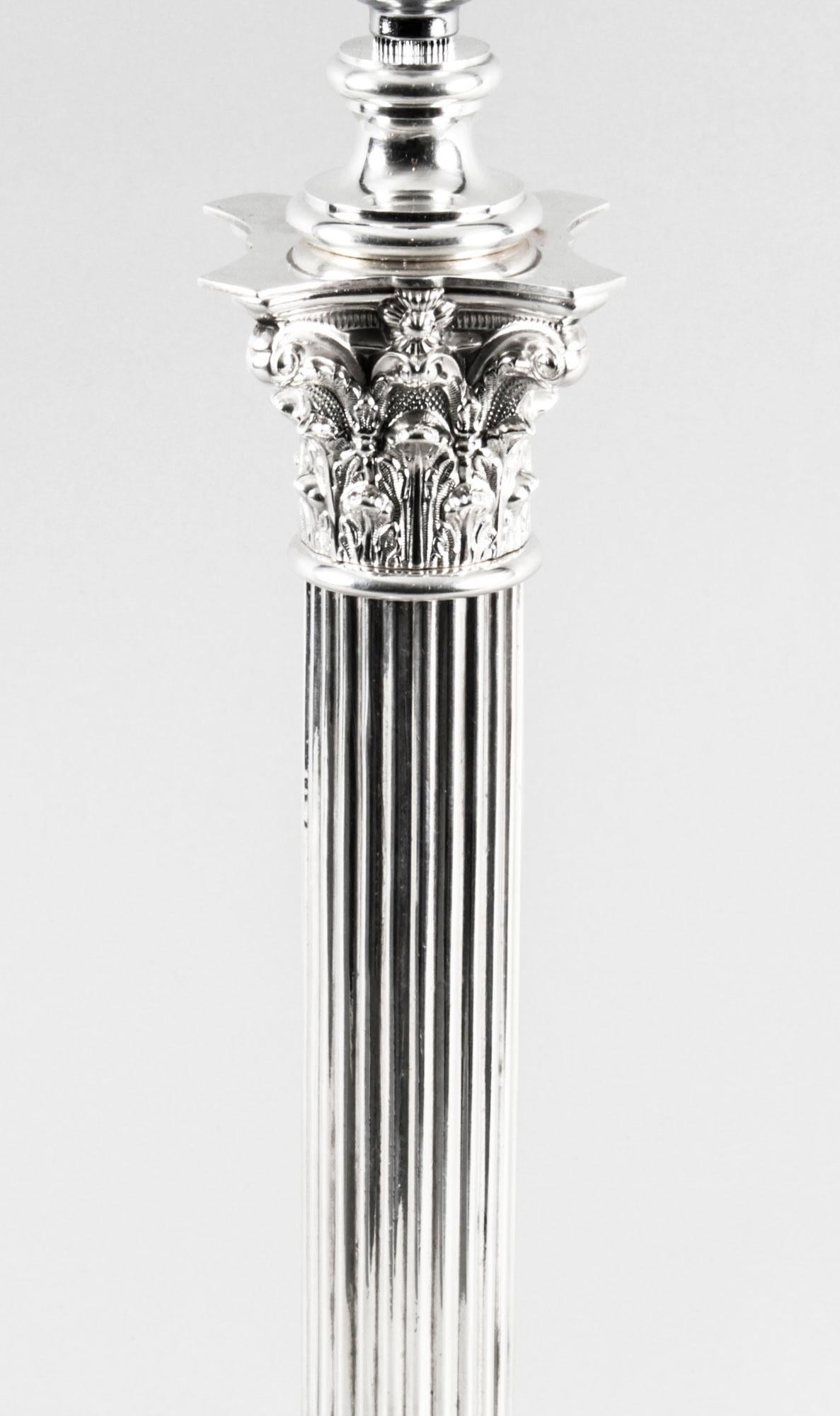 Antique Victorian Silver Plated Corinthian Column Table Lamp, 19th Century 4