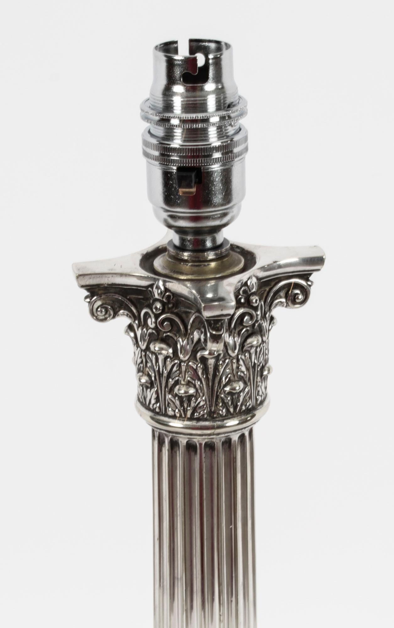 Antique Victorian Silver Plated Corinthian Column Table Lamp 19th C 4
