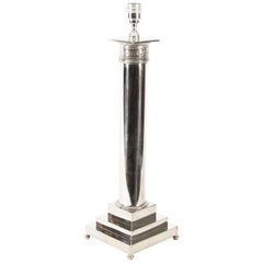 Antique Victorian Silver Plated Corinthian Column Table Lamp, 19th Century