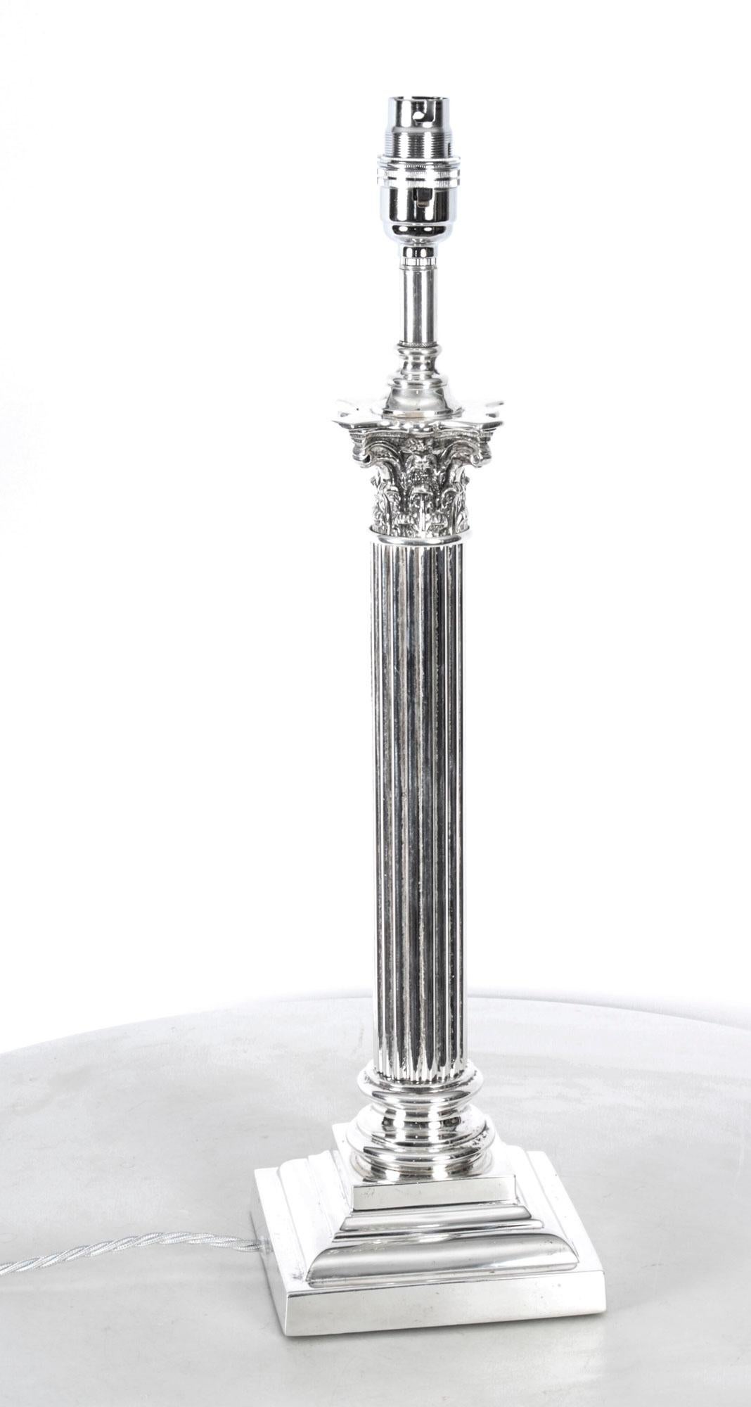 Antique Victorian Silver Plated Corinthian Column Table Lamp, 19th Century 5