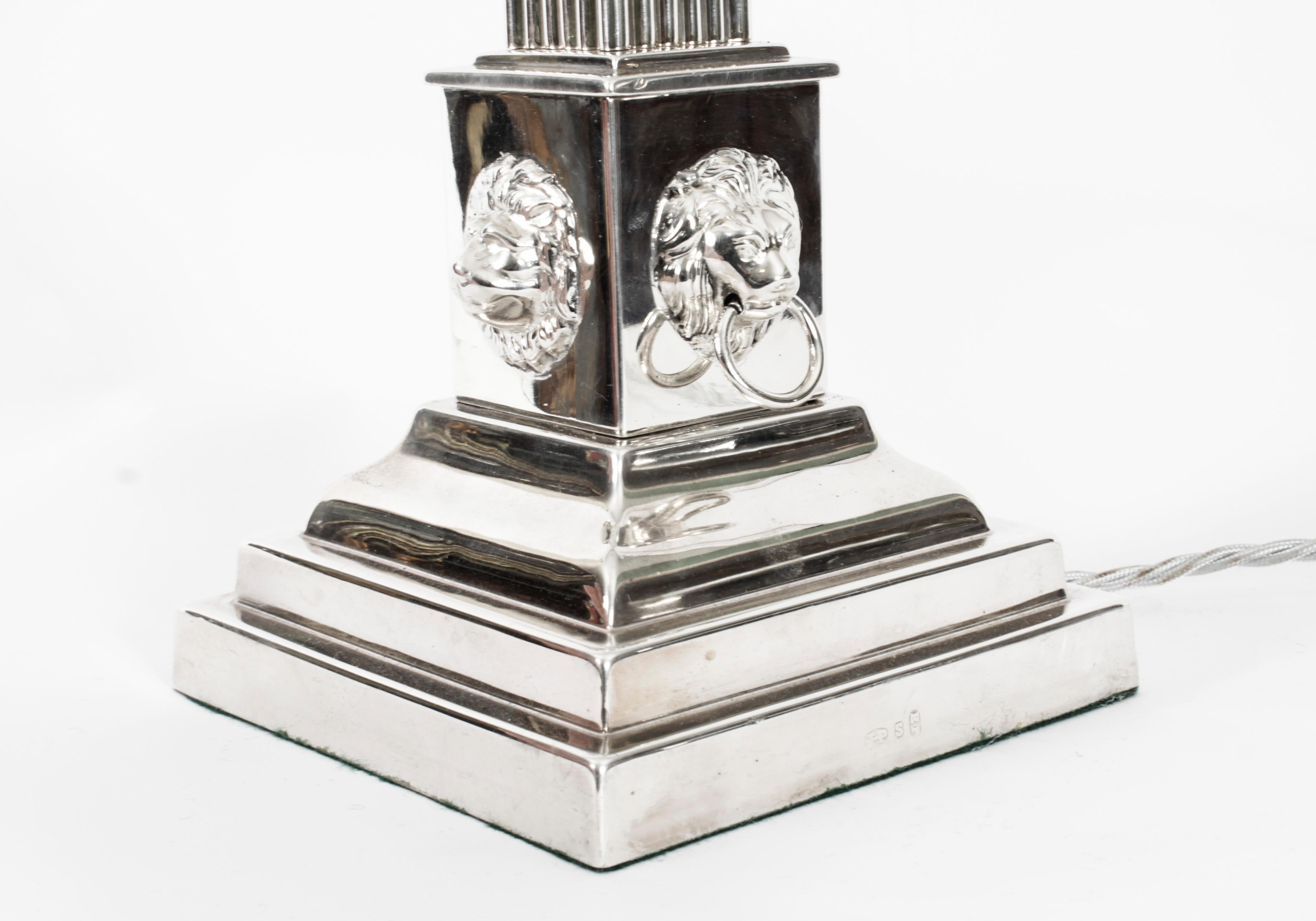 Antique Victorian Silver Plated Corinthian Column Table Lamp 19th Century 7