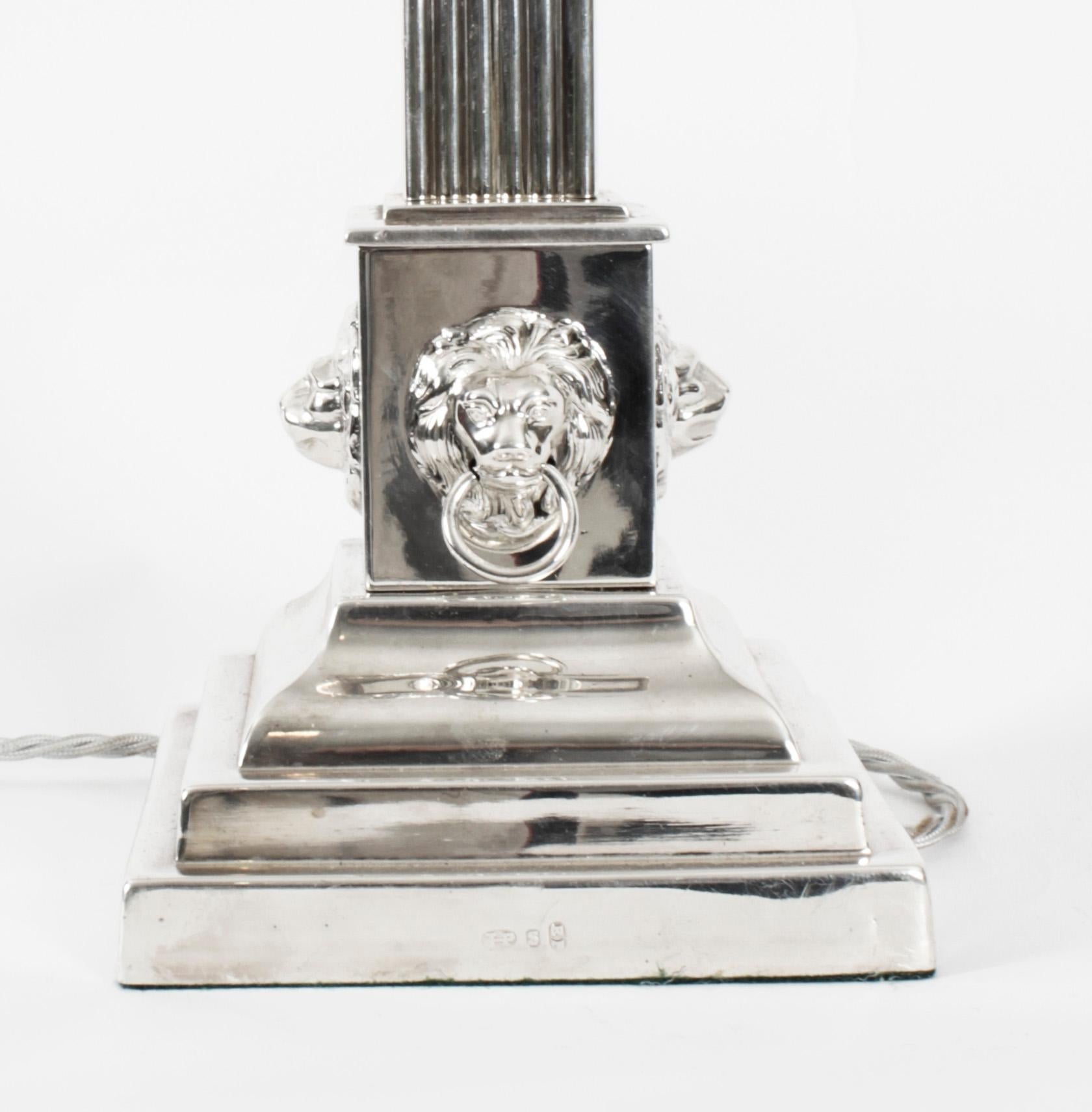 Antique Victorian Silver Plated Corinthian Column Table Lamp 19th Century 9