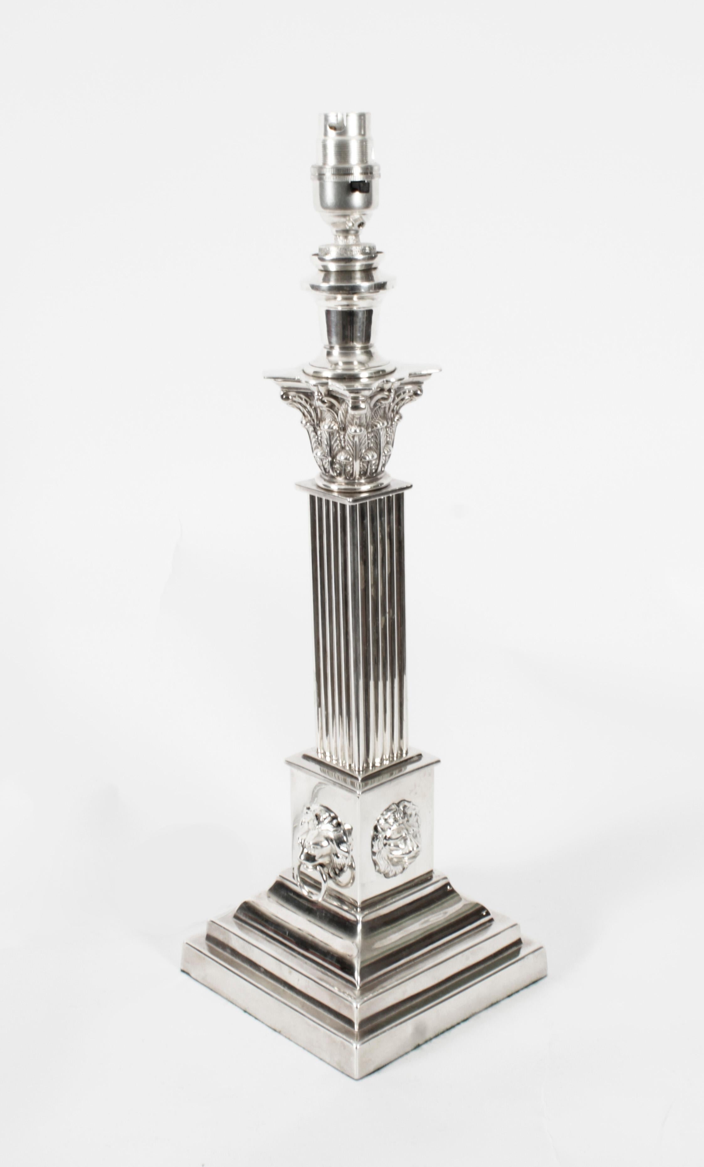 Antique Victorian Silver Plated Corinthian Column Table Lamp 19th Century 14