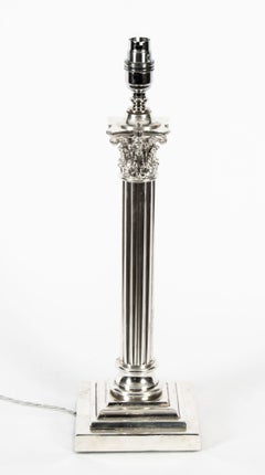 Antique Victorian Silver Plated Corinthian Column Table Lamp, 19th Century