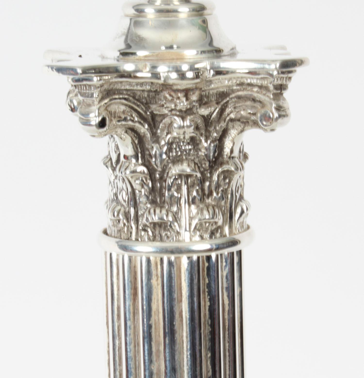 Antique Victorian Silver Plated Corinthian Column Table Lamp, 19th Century 1