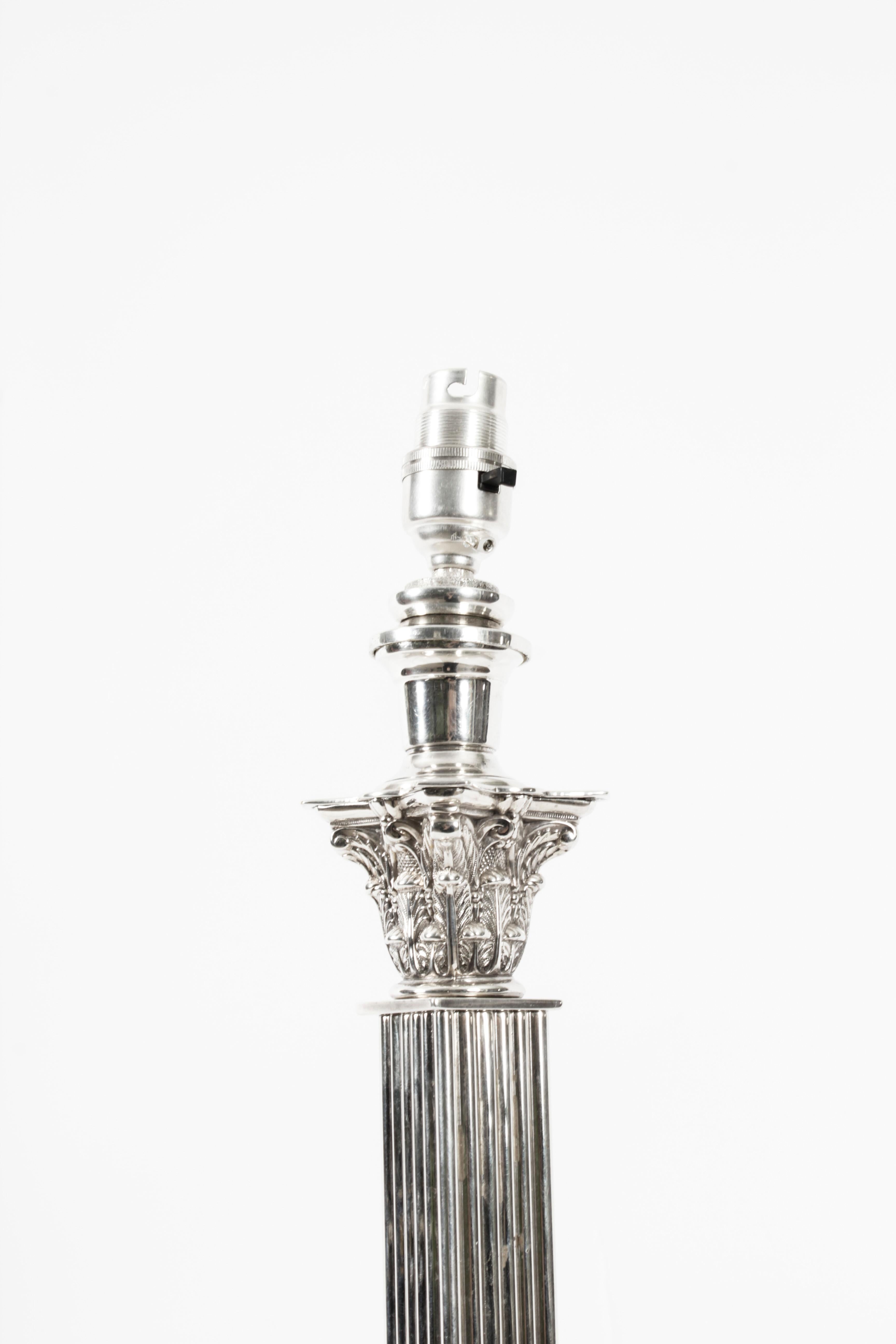 Antique Victorian Silver Plated Corinthian Column Table Lamp 19th Century 2