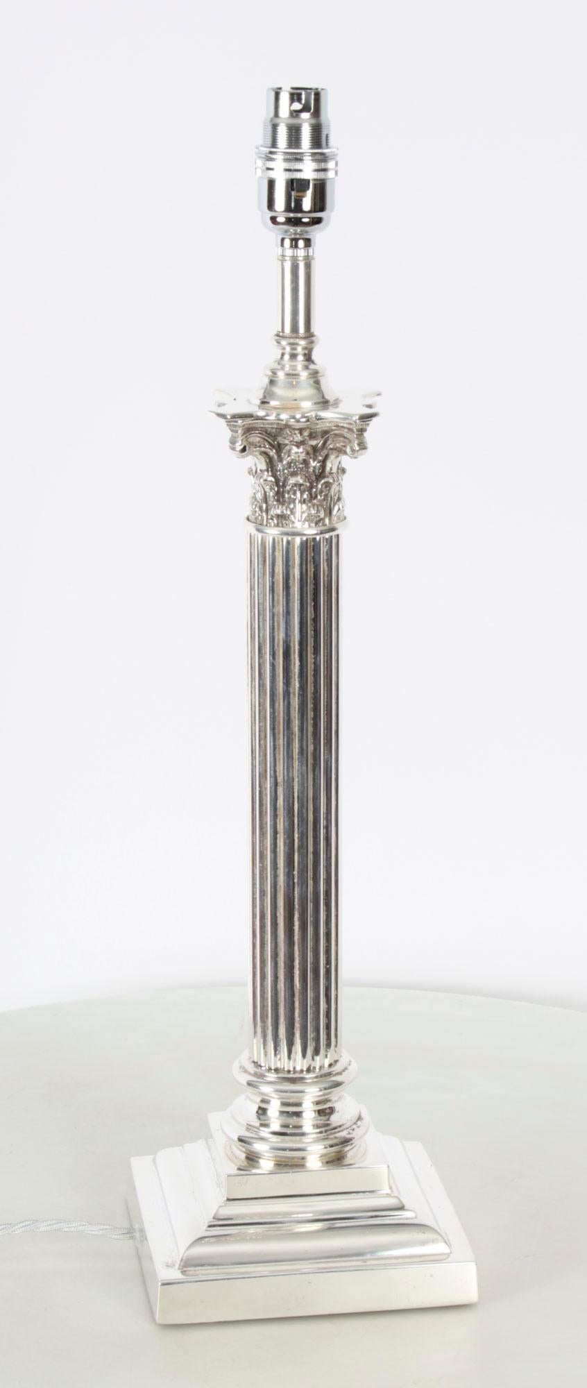 Antique Victorian Silver Plated Corinthian Column Table Lamp, 19th Century 4