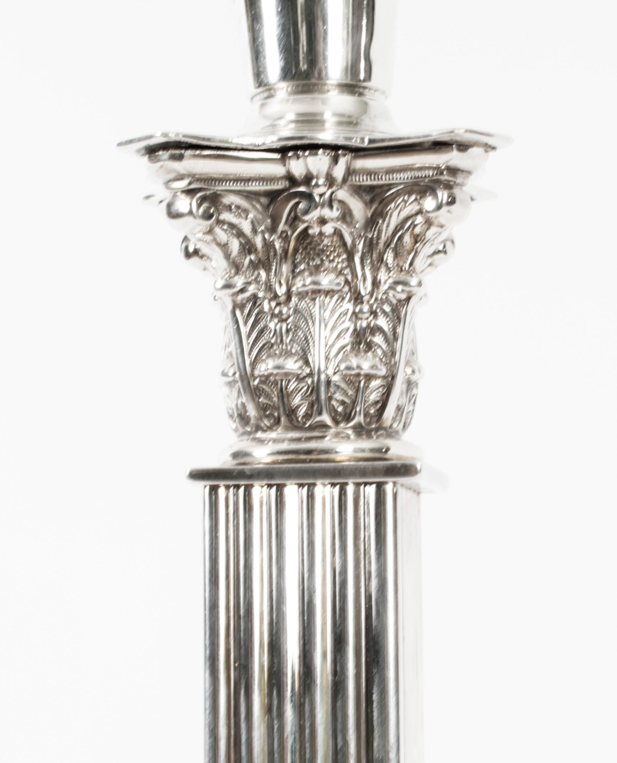 Antique Victorian Silver Plated Corinthian Column Table Lamp 19th Century 4