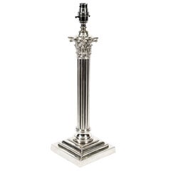 Antique Victorian Silver Plated Corinthian Column Table Lamp, 19th Century