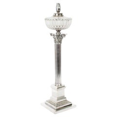 Antique Victorian Silver Plated Corinthian Column Table Lamp 19th Century