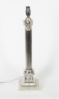 Antique Victorian Silver Plated Corinthian Column Table Lamp Late 19th C