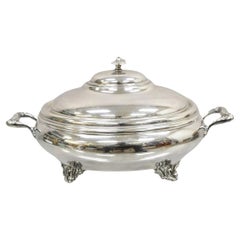 Antiguo Plato Sopera Victoriano con Cubierta de Plata "1907" de Rockford