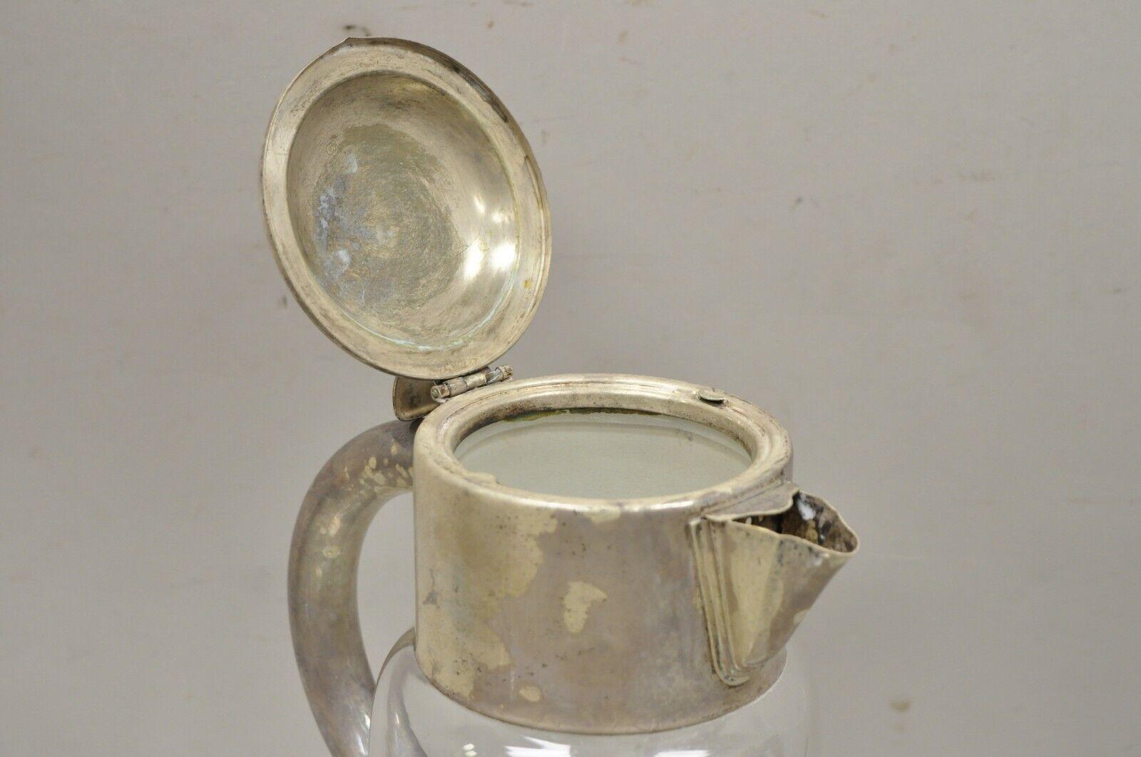 Début du 20ème siècle Pichet à eau victorien ancien en verre de cristal taillé plaqué argent en vente