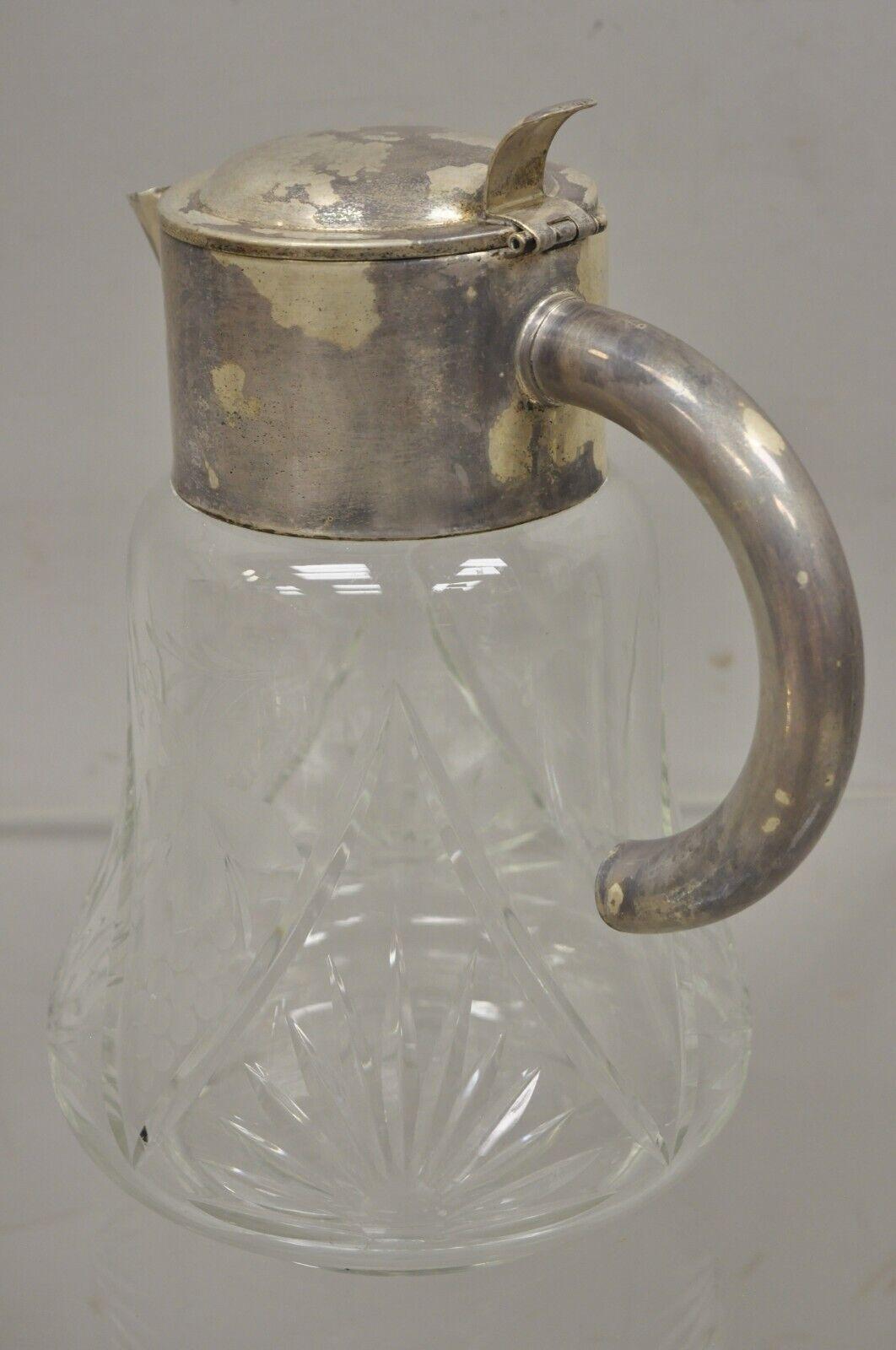 Pichet à eau victorien ancien en verre de cristal taillé plaqué argent en vente 2