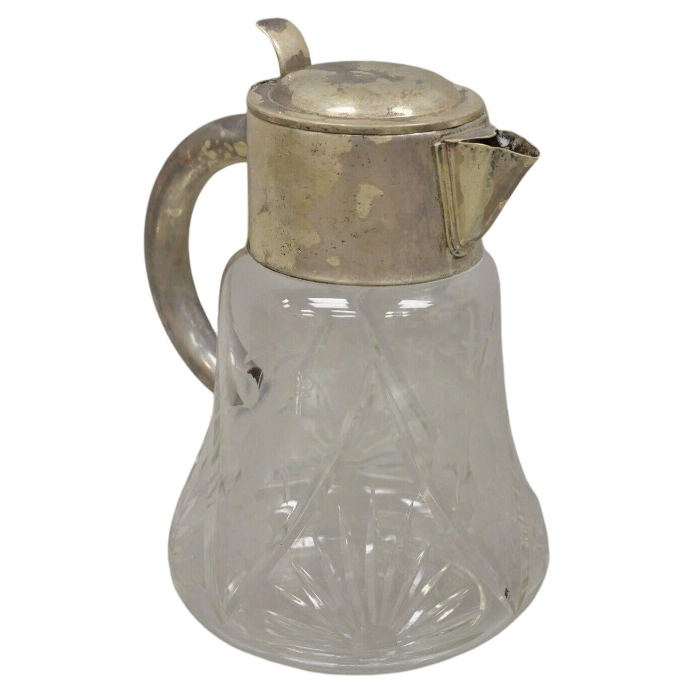 Antique Victorian Silver Plated Cut Crystal Glass Lemonade Water Pitcher For Sale