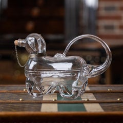 Antique Victorian Silver Plated Dog Claret Jug, Glass Body, c1890