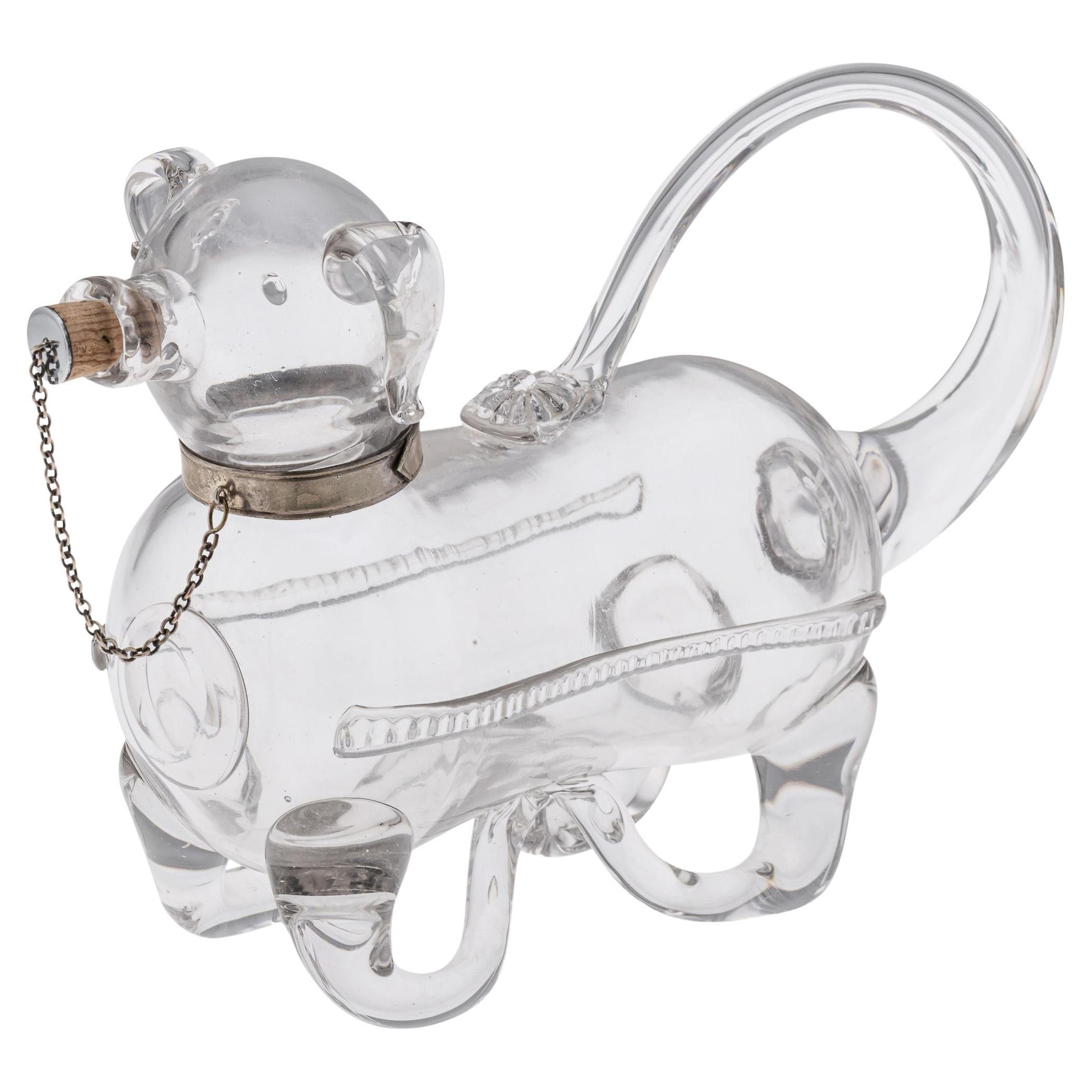 Antique Victorian Silver Plated Dog Claret Jug, Glass Body, c1890