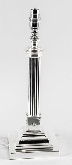 Antique Victorian Silver Plated Doric Column Table Lamp, 19th Century