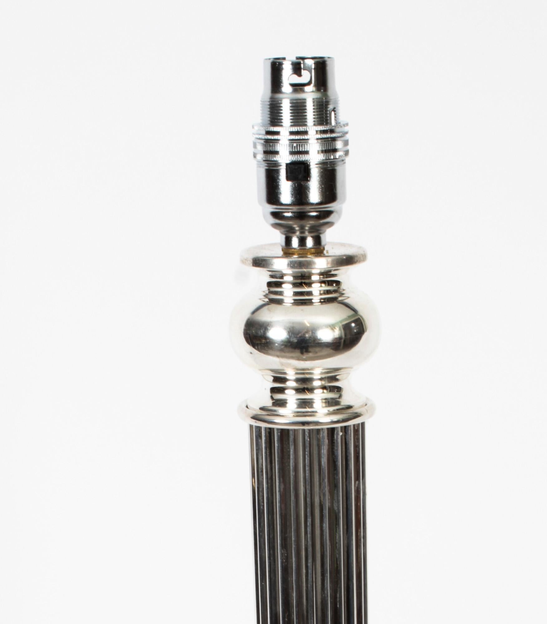 Antique Victorian Silver Plated Doric Column Table Lamp 19th C In Good Condition For Sale In London, GB