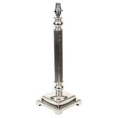 Antique Victorian Silver Plated Doric Column Table Lamp 19th C