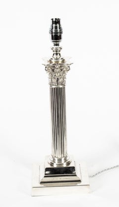 Antique Victorian Silver Plated Doric Column Table Lamp, 19th Century
