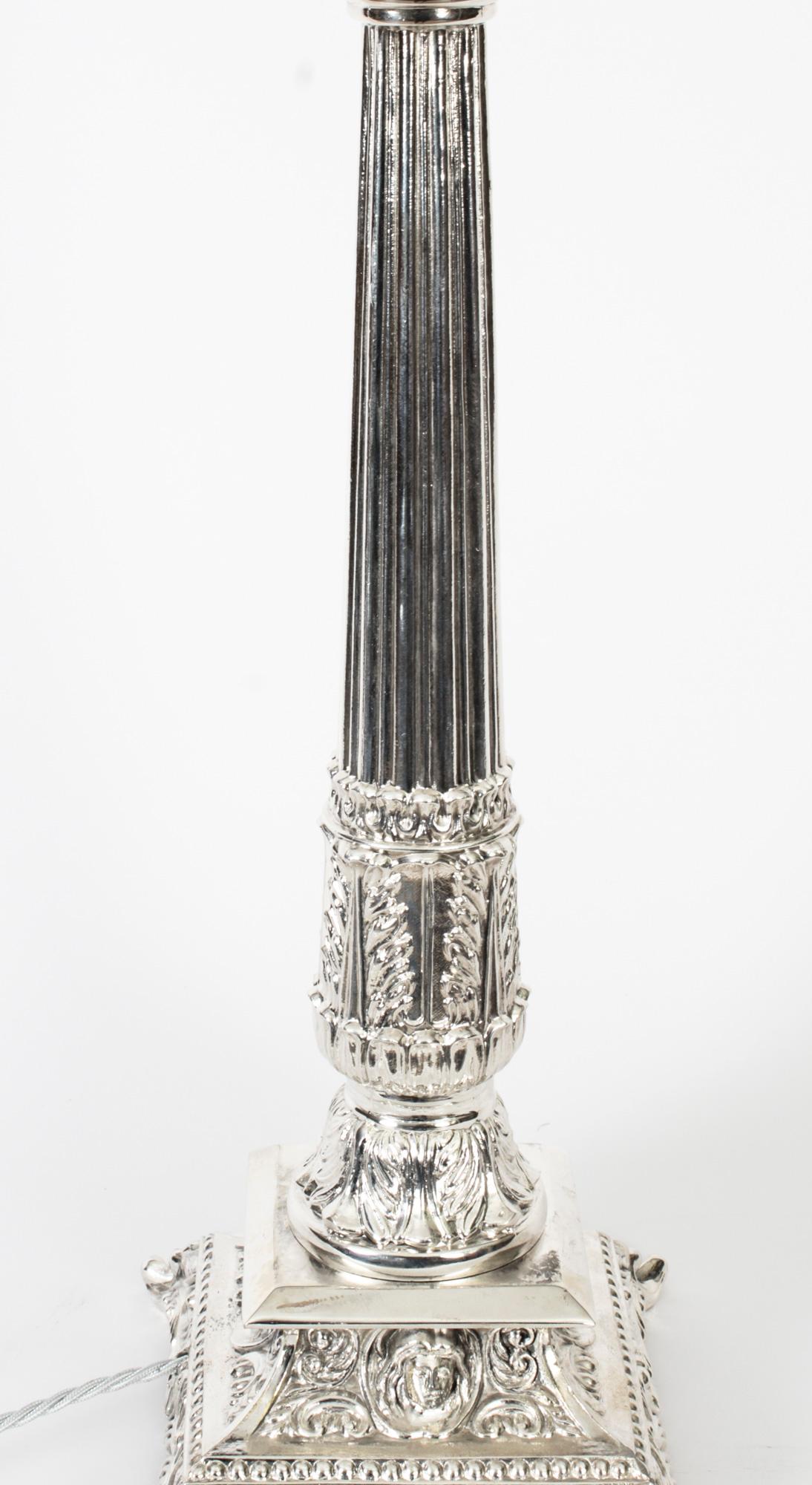 English Antique Victorian Silver Plated Doric Column Table Lamp, 19th Century For Sale