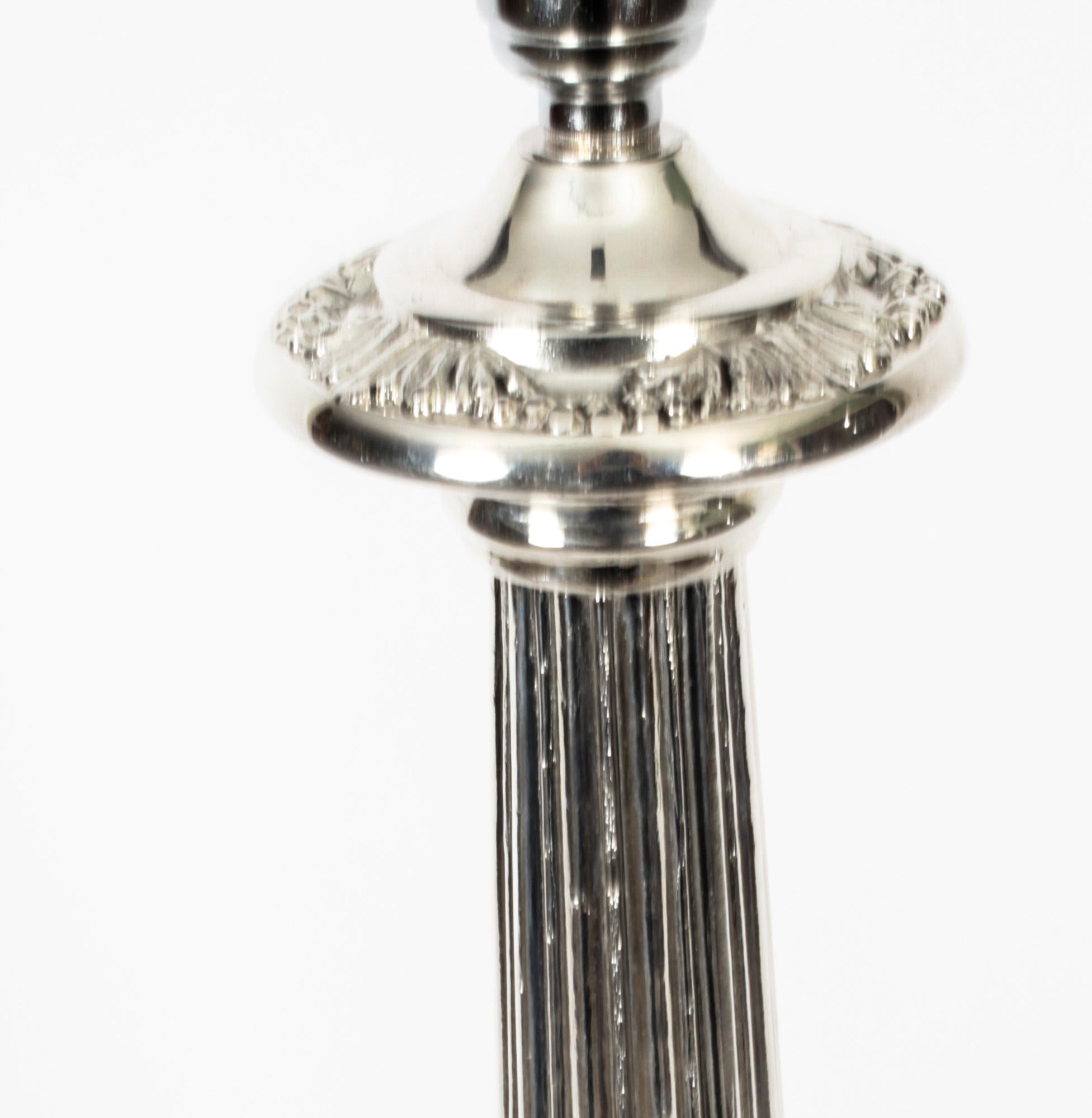Antique Victorian Silver Plated Doric Column Table Lamp, 19th Century In Good Condition For Sale In London, GB