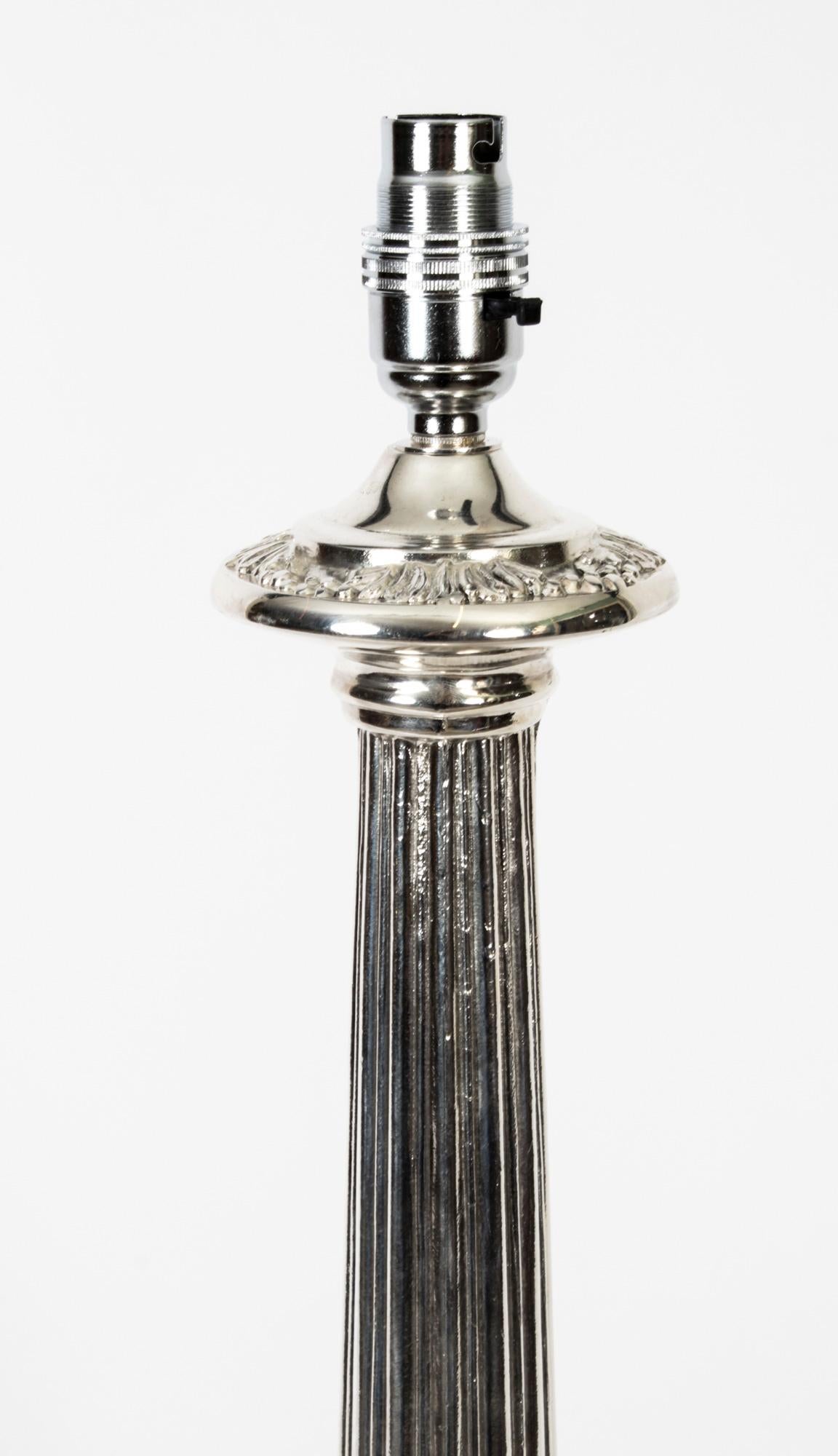 Late 19th Century Antique Victorian Silver Plated Doric Column Table Lamp, 19th Century For Sale