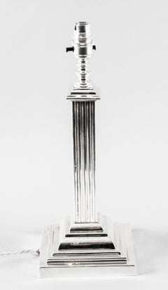 Antique Victorian Silver Plated Doric Column Table Lamp, Early 20th Century