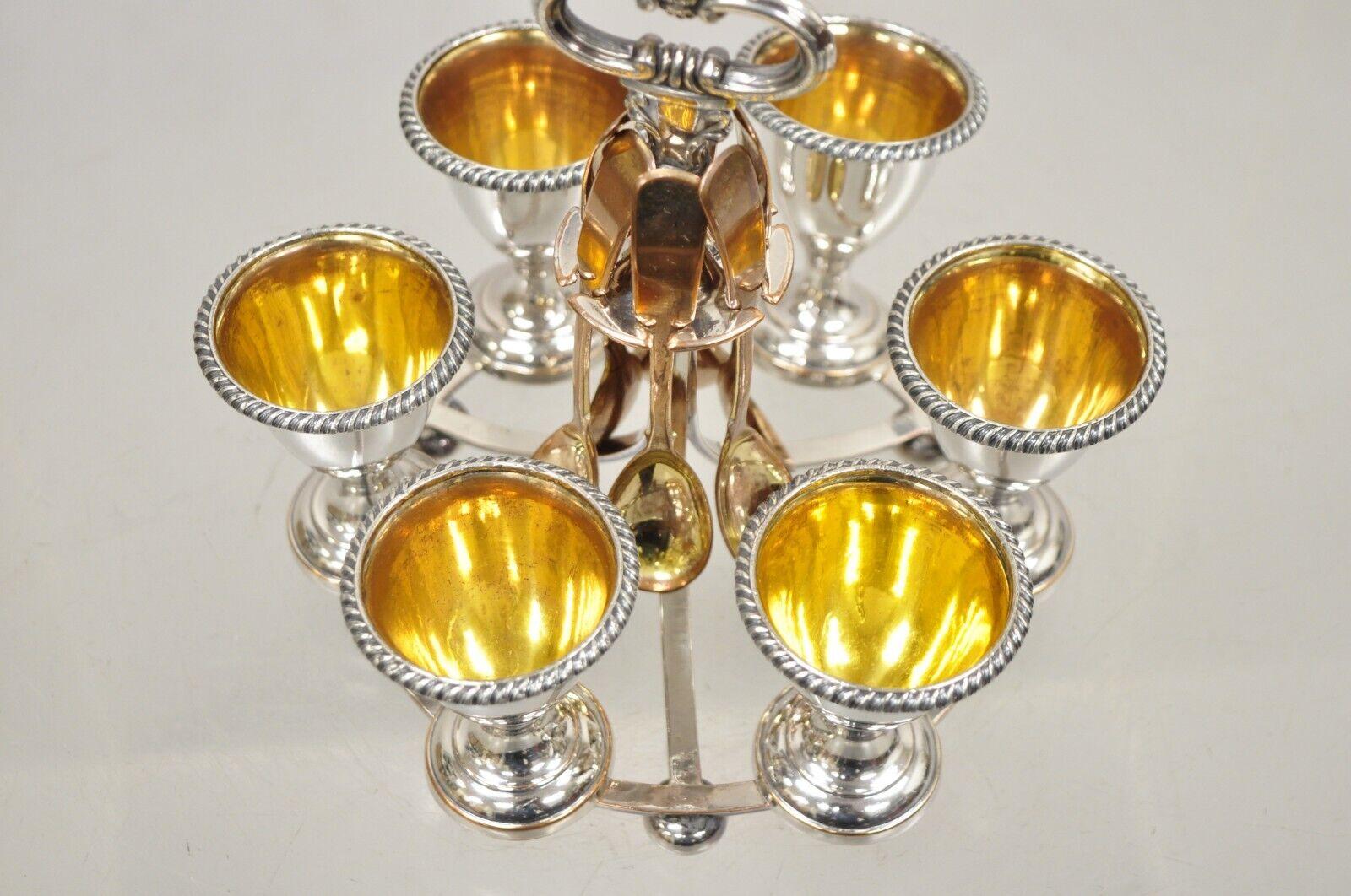 Antique Victorian Silver Plated Egg Server with Spoon Set - Serving for 6 For Sale 2