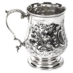 Antique Victorian Silver Plated Embossed and Engraved Mug 19th Century