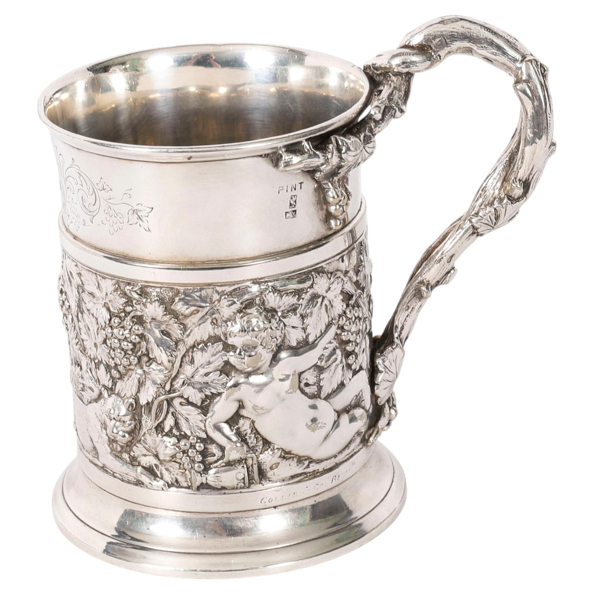 Antique Victorian Silver Plated Embossed and Engraved Mug G R Collis C1835