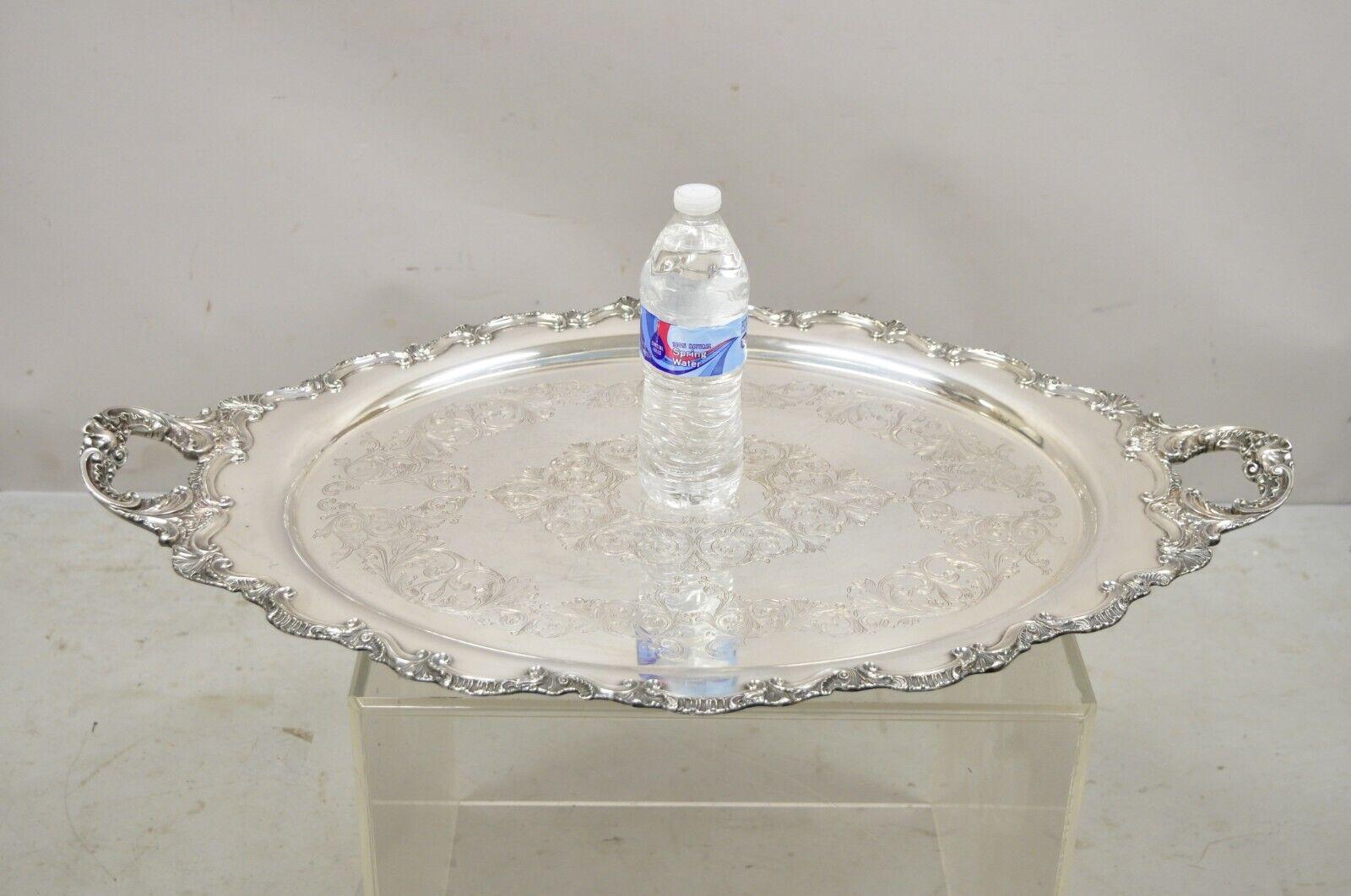 Antique Victorian Silver Plated English Large Oval Fancy Serving Platter Tray For Sale 3