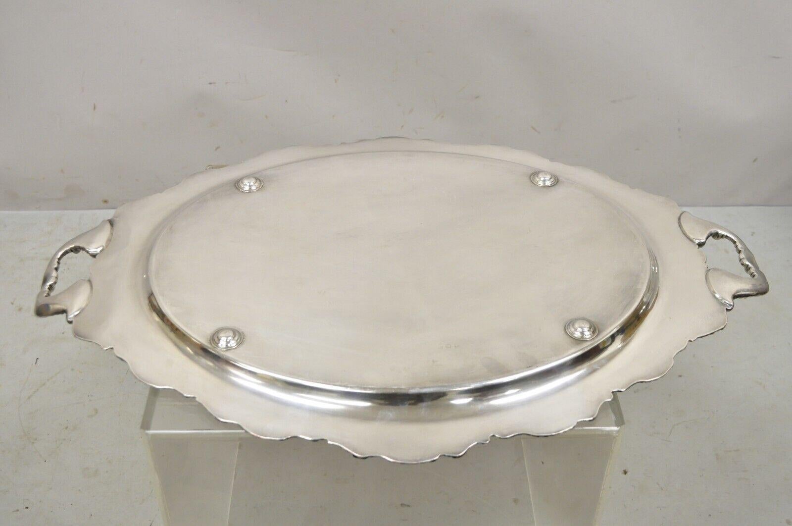 Antique Victorian Silver Plated English Large Oval Fancy Serving Platter Tray For Sale 1