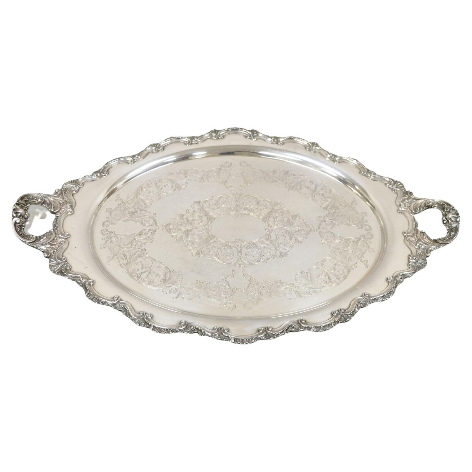 Antique Victorian Silver Plated English Large Oval Fancy Serving Platter Tray