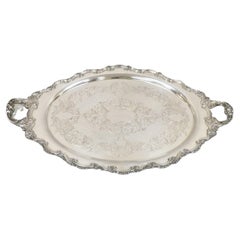 Antique Victorian Silver Plated English Large Oval Fancy Serving Platter Tray