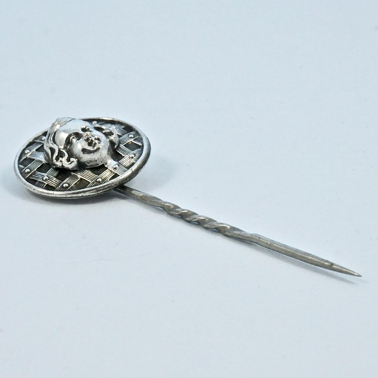 Antique Victorian Silver Plated Face Stick Pin 1