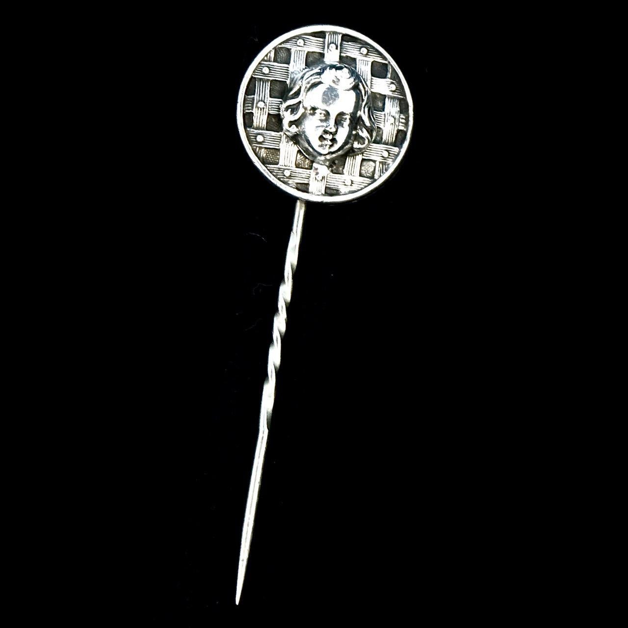 Antique Victorian Silver Plated Face Stick Pin 3