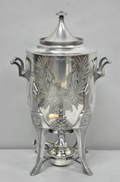 Antique Victorian Silver Plated Floral Engraved Coffee Samovar by Lucius Hart
