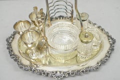 Antique Victorian Silver Plated Footed Cut Glass Breakfast Set Toast Rack w Tray