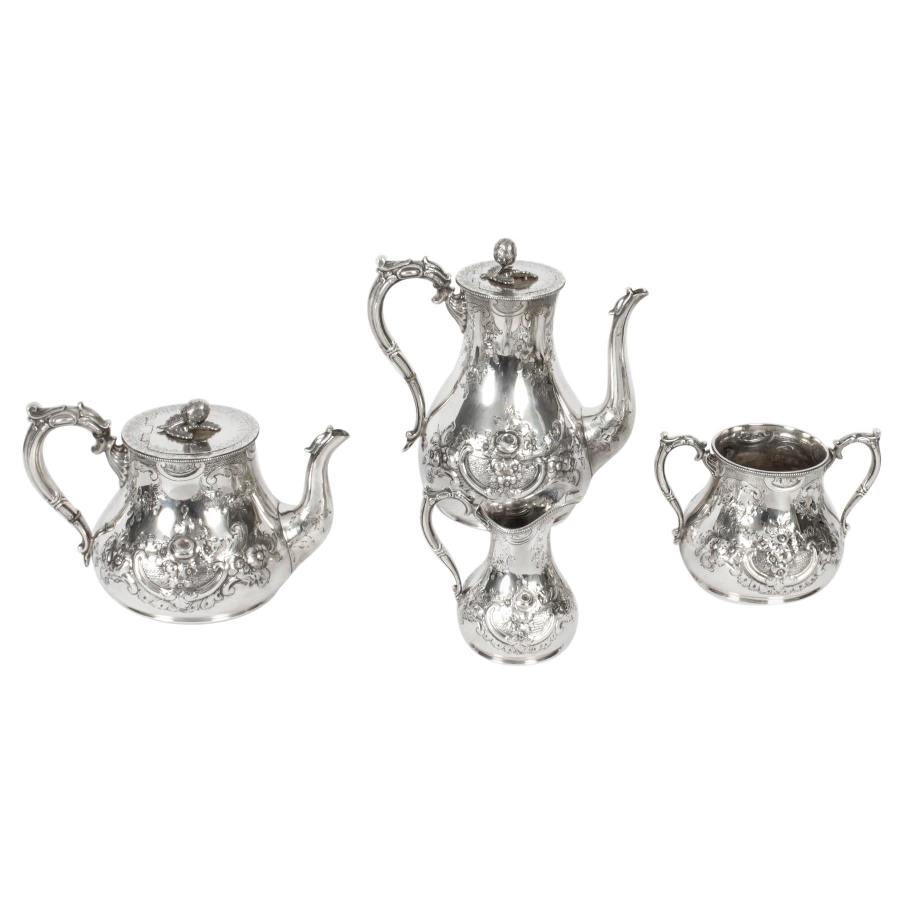 Antique Victorian Silver Plated Four Piece Tea & Coffee Set 19th C