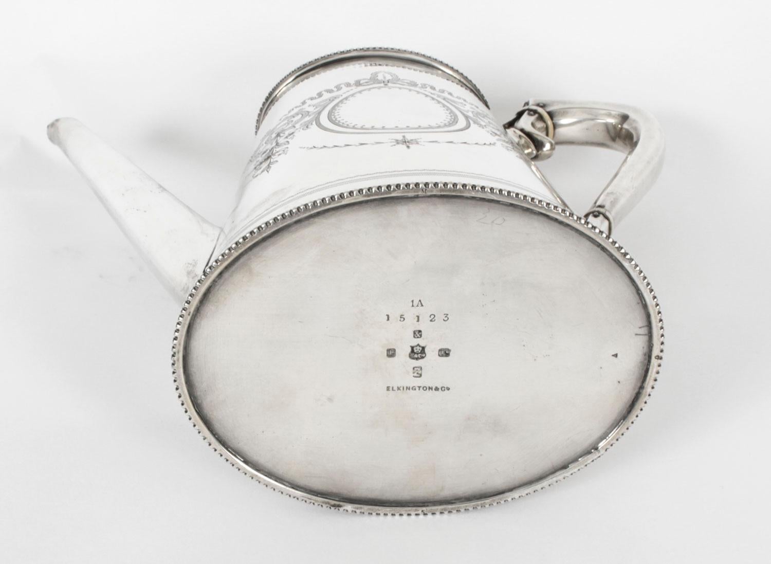 Antique Victorian Silver Plated Four Piece Tea & Coffee Set Elkington, 19th C 2