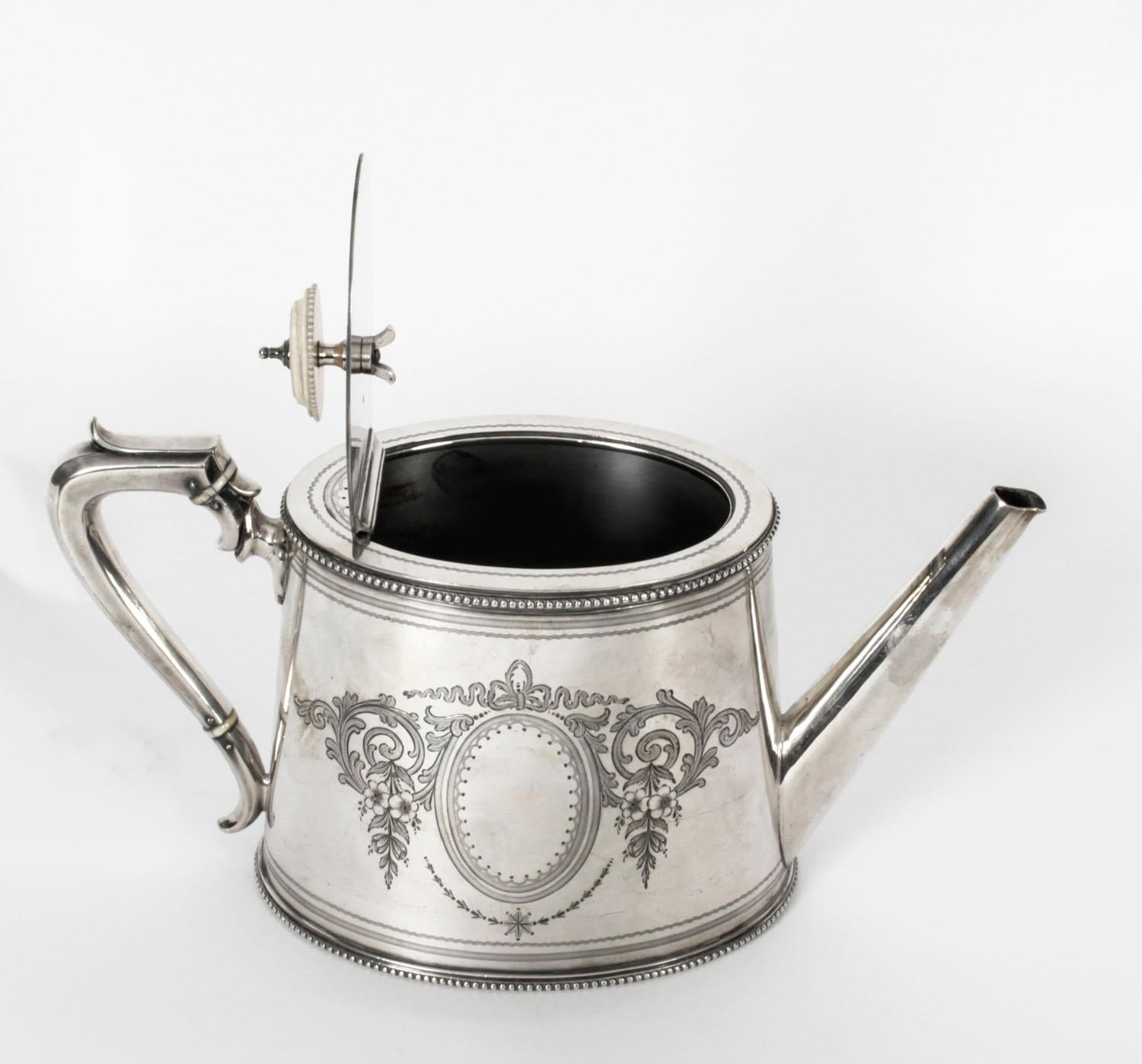 Antique Victorian Silver Plated Four Piece Tea & Coffee Set Elkington, 19th C 6