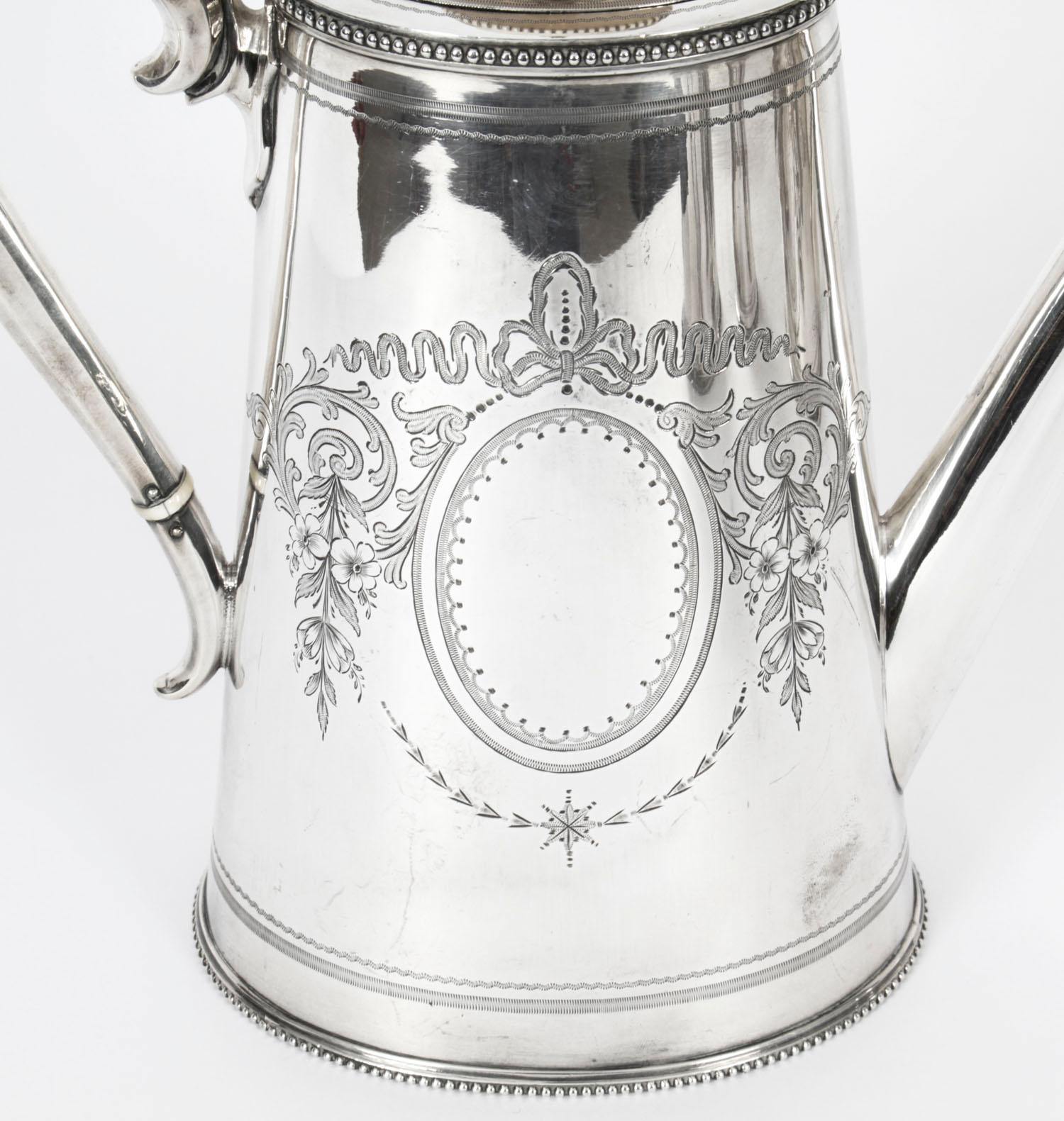 English Antique Victorian Silver Plated Four Piece Tea & Coffee Set Elkington, 19th C