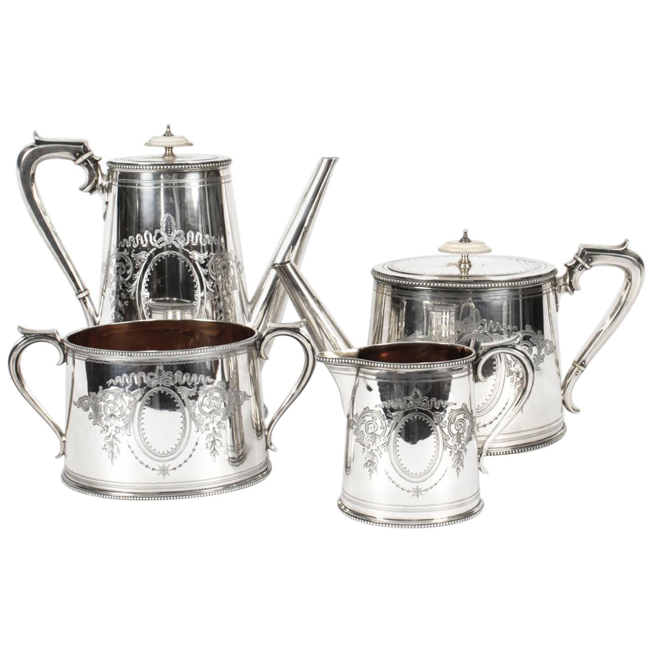 Antique Victorian Silver Plated Four Piece Tea & Coffee Set Elkington, 19th C
