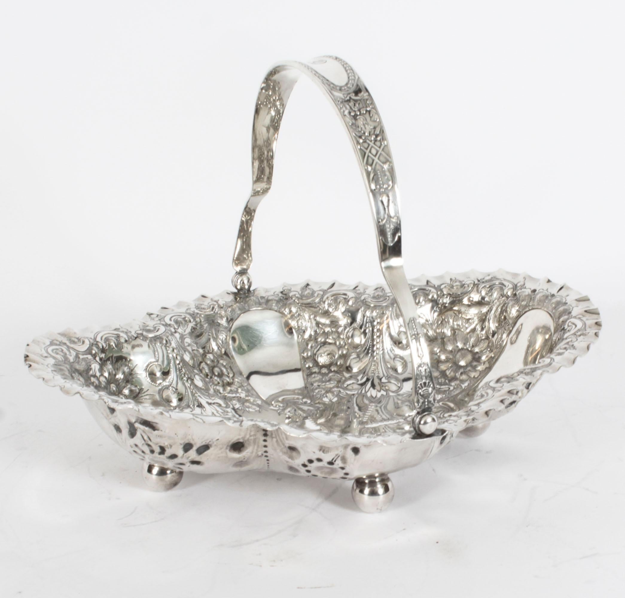 English Antique Victorian Silver Plated Fruit Basket James Dixon 19th Century For Sale